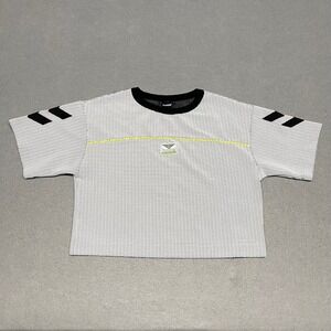 Hummel Jersey Large Womens White Black Hive Cropped Mesh Shirt Gym Loose Fit